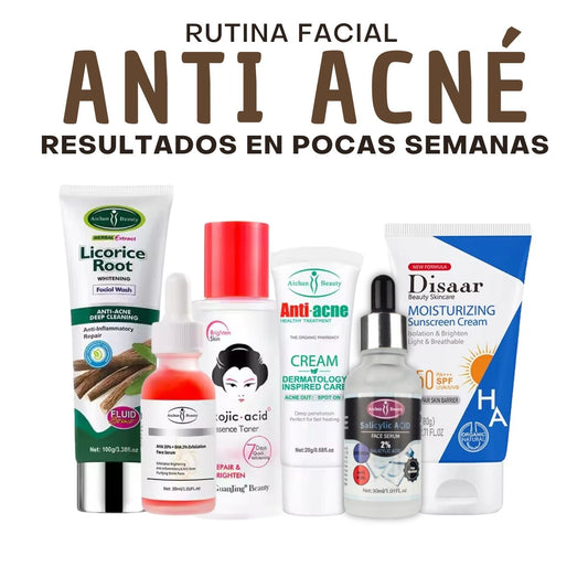 Pack G1 anti acné | Limpiador + Tónico anti manchas + Serúm exfoliante AHA 30% BHA 2% + Serúm de ácido salicílico + Crema anti acné + Protector solar SPF50